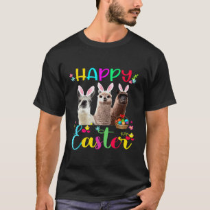 Camiseta Feliz Páscoa Três Llama Usa Orelhas de Coelho Ovo