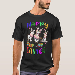 Camiseta Feliz Páscoa Três Vacas Coelhinhas Caçando Ovos