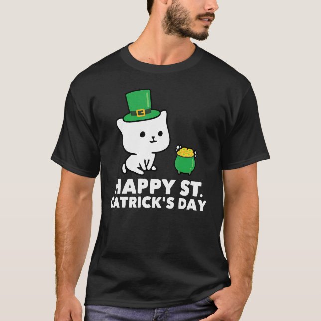 Camiseta Feliz Patrick S Day Gato Bonito Correspondente (Frente)