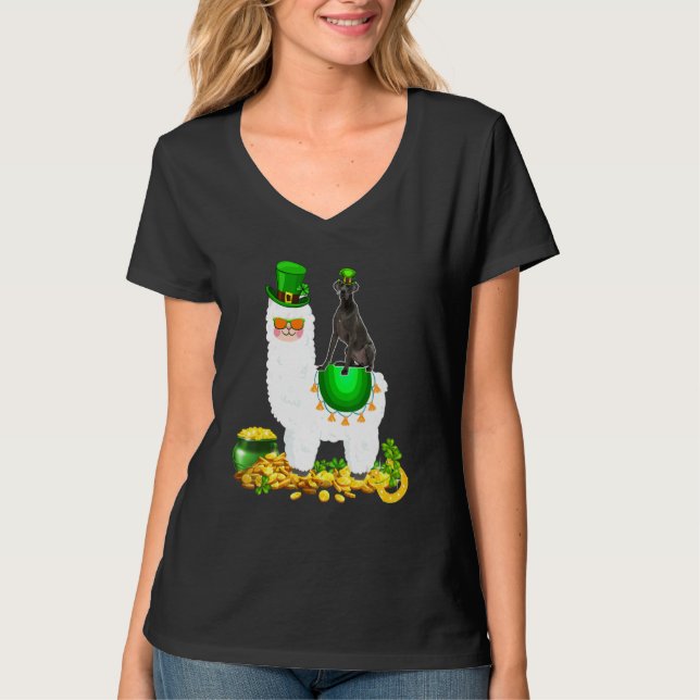 Camiseta Feliz Patrick S Day Leprechaun Great Dane Riding L (Frente)