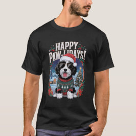Camiseta Feliz Pawlidays Bernedoodle Cão de Natal Engraçado