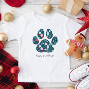 Camiseta Feliz Pawlidays Natal Cachorro Pata Crianças Camis