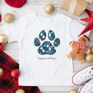 Camiseta Feliz Pawlidays Natal Cachorro Pata Crianças Camis