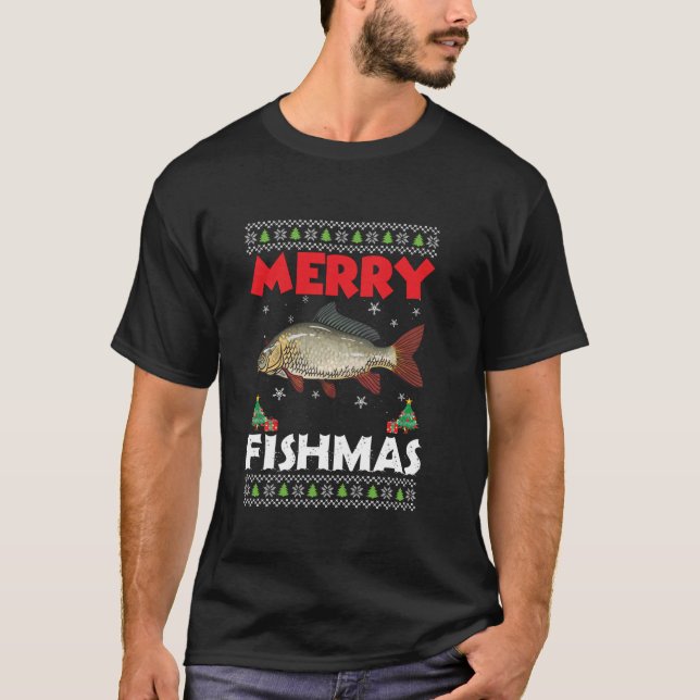 Camiseta Feliz Peixes Feios de Natal Carpa de Pesca T S (Frente)