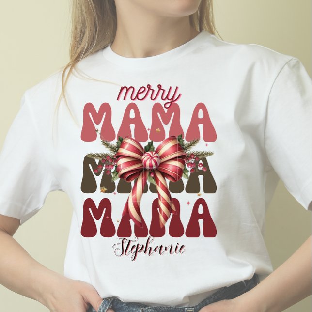Camiseta Feliz personalizada mama retro arco de Natal (Criador carregado)