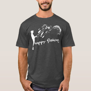 Camiseta Feliz Pesca Vômitos peixes cuspem em anjo