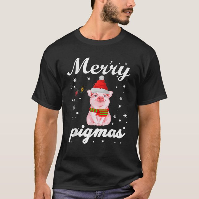 Camiseta Feliz Pigmas Do Natal Pajama Para Os Porcos (Frente)