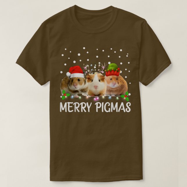 Camiseta Feliz Pigmas Engraçado Guiné Papais noeis de Natal (Frente do Design)