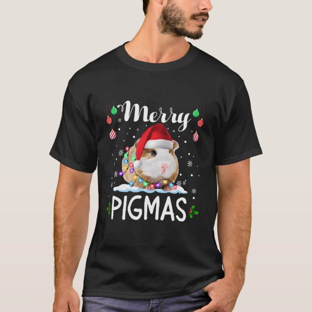 Camiseta Feliz Pigmas Engraçado Papais noeis de Natal Guiné (Frente)