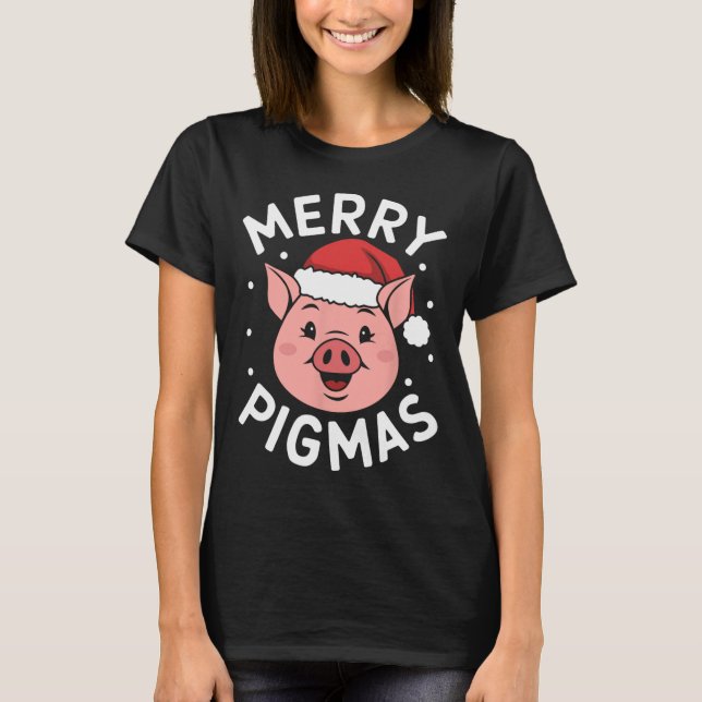 Camiseta Feliz Pigmas Engraçado Papais noeis De Natal Pig X (Frente)
