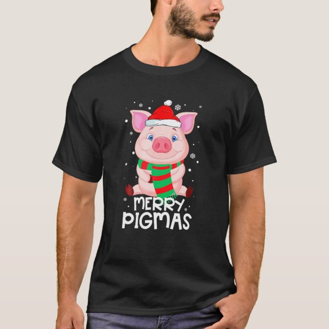 Camiseta Feliz Pigmas Engraçado Porco Feliz Natal Para Meni (Frente)