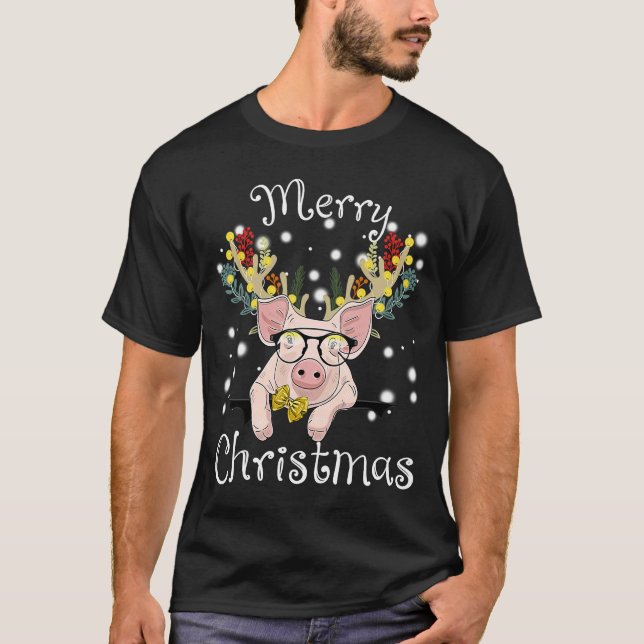 Camiseta Feliz Pigmas Engraçado Porco Feliz Natal Para Meni (Frente)