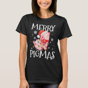 Camiseta Feliz Pigmas Engraçado Porco Noite Árvore de Natal