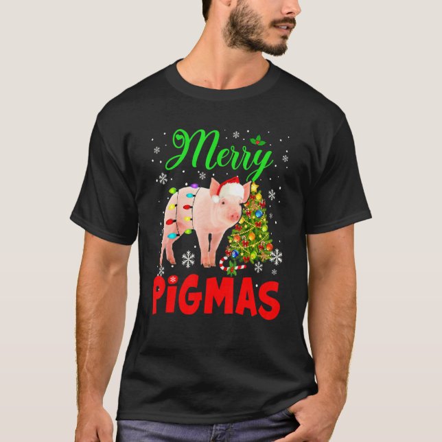 Camiseta Feliz Pigmas Luzes de Natal Frescas Papais noeis P (Frente)