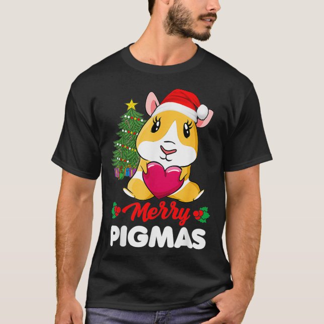 Camiseta Feliz Pigmas Pajama Engraçado Guiné Suína Natal Sa (Frente)