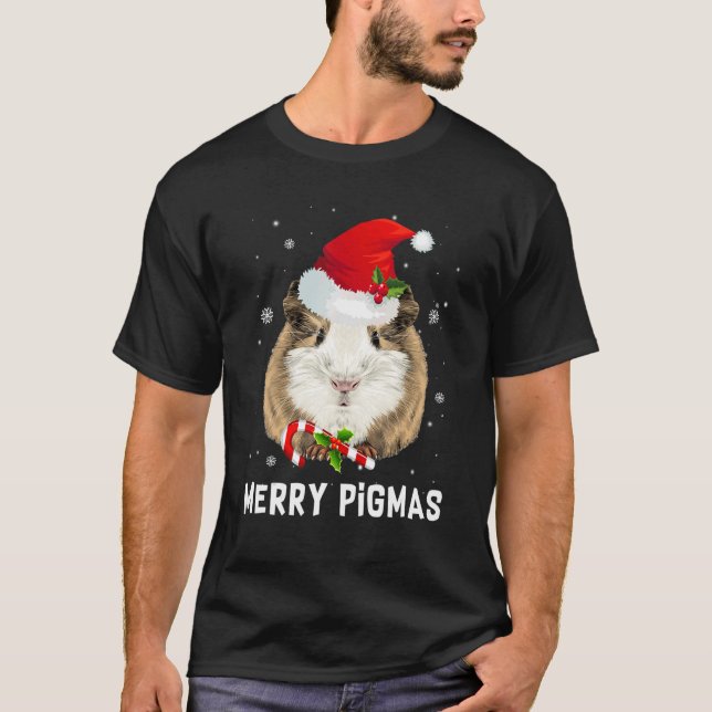 Camiseta Feliz Pigmas Santa Hat Guiné Pig Natal Pajama (Frente)