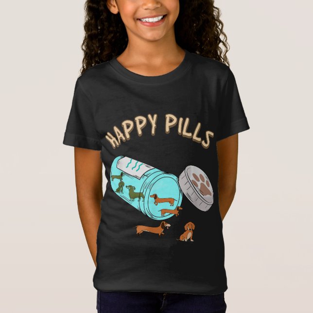 Camiseta Feliz Pílulas Dachshund, Presente para Sobrecarga  (Frente)