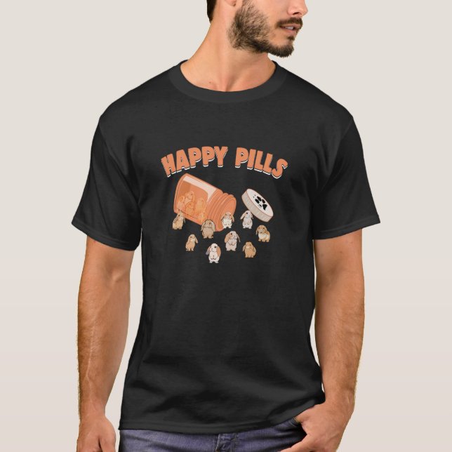 Camiseta Feliz Pílulas Holland Lop Coelhinho Engraçado Raça (Frente)