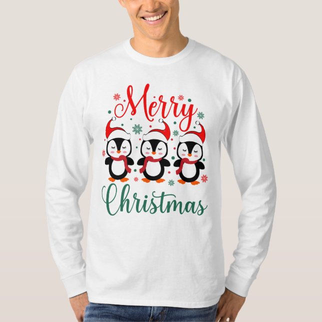 Camiseta Feliz Pinguim de Natal, Natal (Frente)