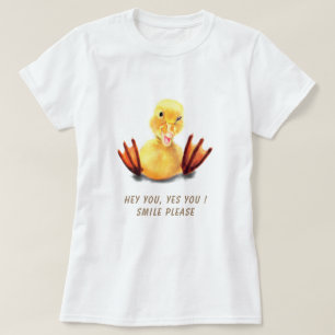 Camiseta Feliz Piscar os olhos de Pato Amarelo Engraçado -