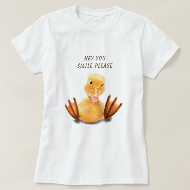 Camiseta Feliz Piscar os olhos de Pato Amarelo Reproduzindo (Frente do Design)