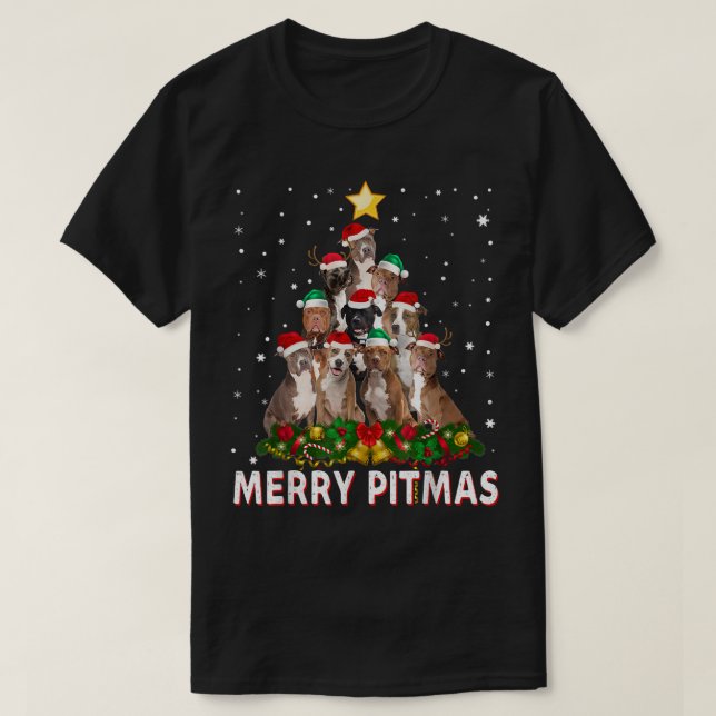 Camiseta Feliz Pitbull Cachorro de Natal Feio Tr (Frente do Design)