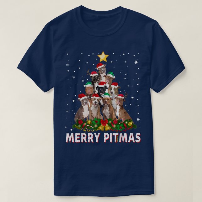 Camiseta Feliz Pitbull Cachorro de Natal Feio Tr (Frente do Design)