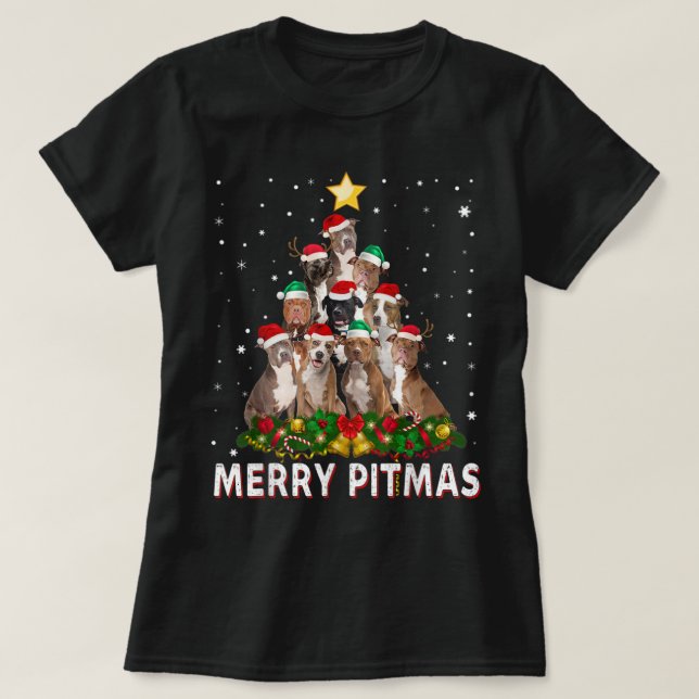 Camiseta Feliz Pitbull Cachorro de Natal Feio Tr (Frente do Design)