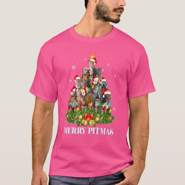 Camiseta Feliz Pitbull Cachorro de Natal Feio Tr (Frente)