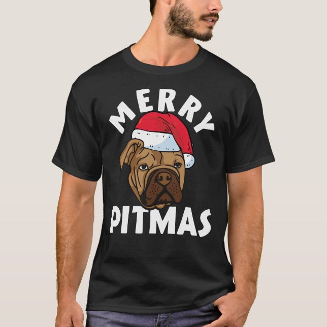 Camiseta Feliz Pitbull Cachorro de Natal Feio Tr (Frente)