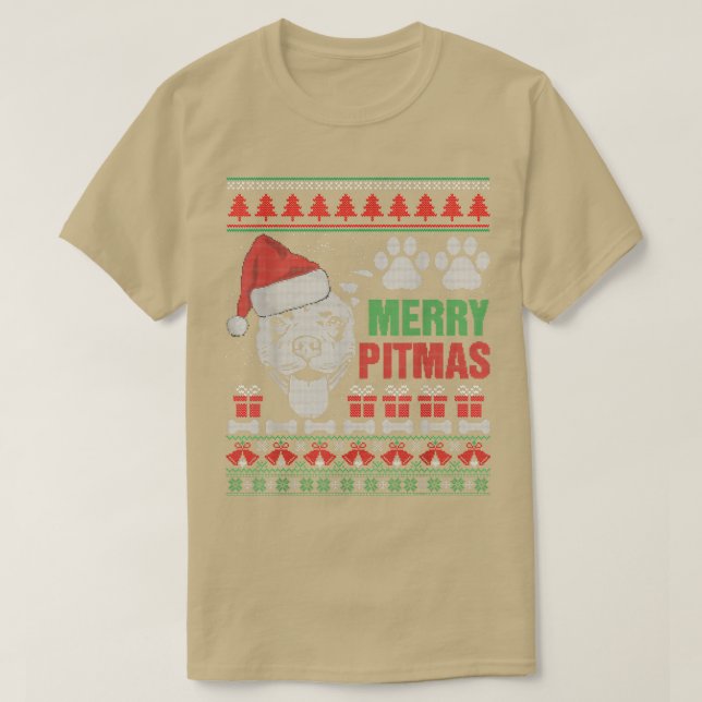 Camiseta Feliz Pitbull Cachorro Suado Feio Natal Th (Frente do Design)