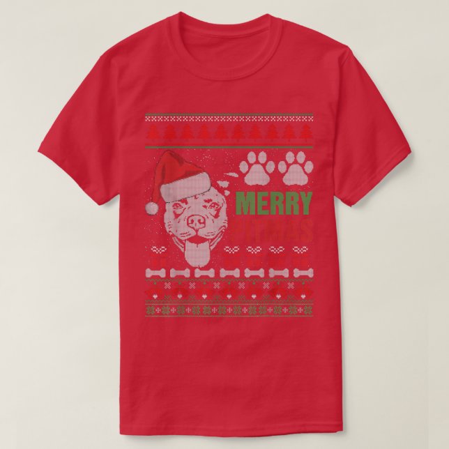 Camiseta Feliz Pitbull Cachorro Suado Feio Natal Th (Frente do Design)