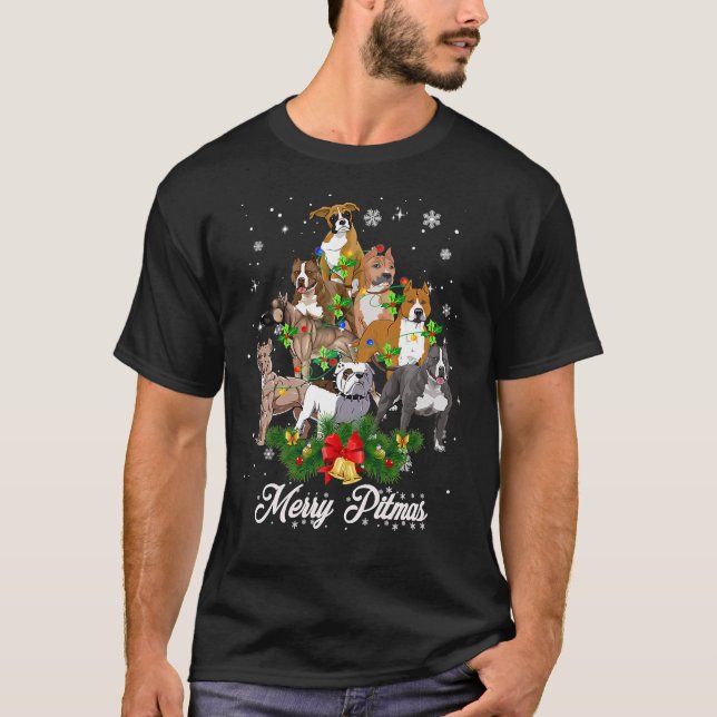 Camiseta Feliz Pitmas Natal Lights Pitbull (Frente)