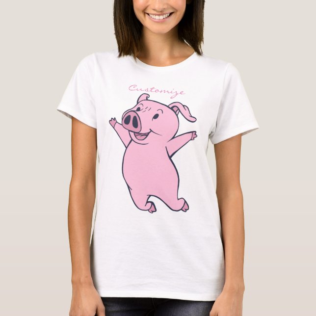 Camiseta Feliz Porco Rosa Saltando Trovão_Cove (Frente)