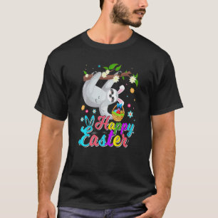 Camiseta Feliz Preguiça Fofa Com Ovos de Páscoa Caçando Coe