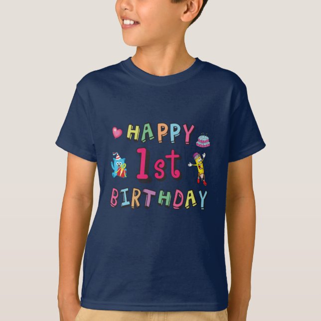 Camiseta Feliz primeiro aniversario para crianças de 1 ano  (Frente)