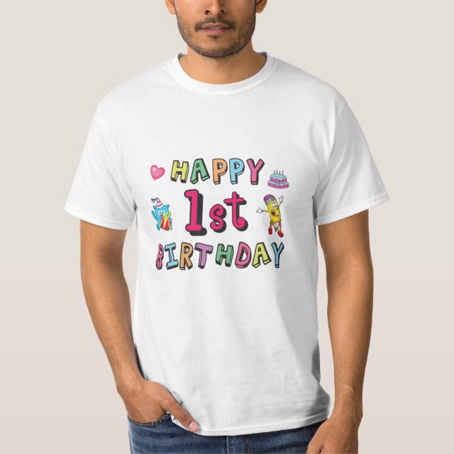Camiseta Feliz primeiro aniversario para crianças de 1 ano  (Frente)