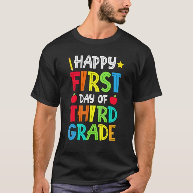 Camiseta Feliz Primeiro Dia Da Escola 3º Ano Para Garotos D (Frente)