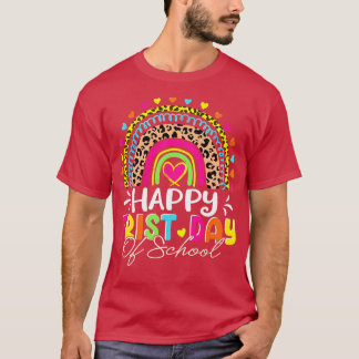 Camiseta Feliz Primeiro Dia da Escola Arco-Íris Leopardo Fu