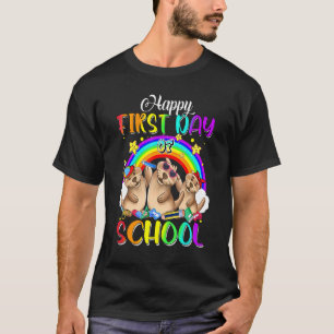 Camiseta Feliz Primeiro Dia Da Escola Coçadinho Arco-Íris-Í