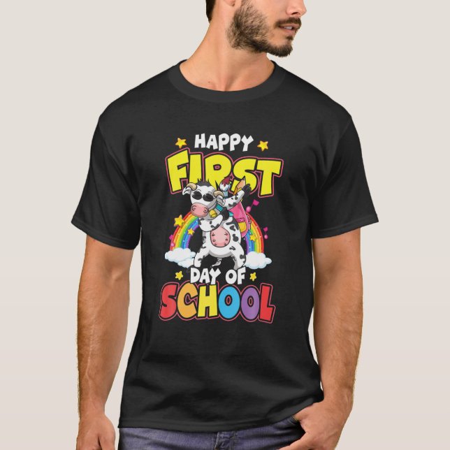 Camiseta Feliz Primeiro Dia Da Escola Dabbing Vaca De Volta (Frente)
