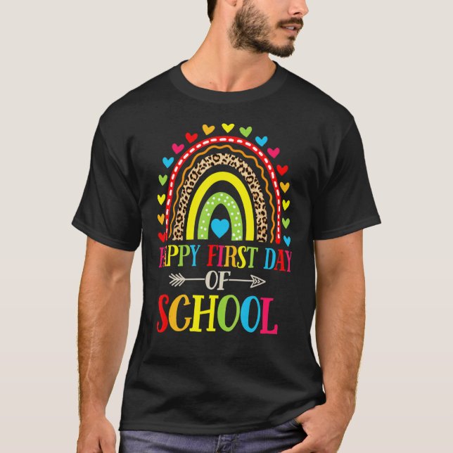 Camiseta Feliz Primeiro Dia da Escola, Leopardo, Criança-Ar (Frente)