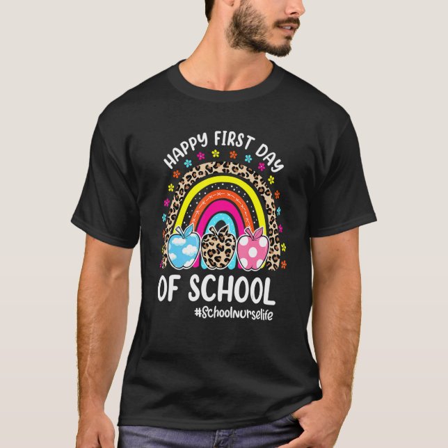 Camiseta Feliz Primeiro Dia Da Escola Rainbow Apple School  (Frente)