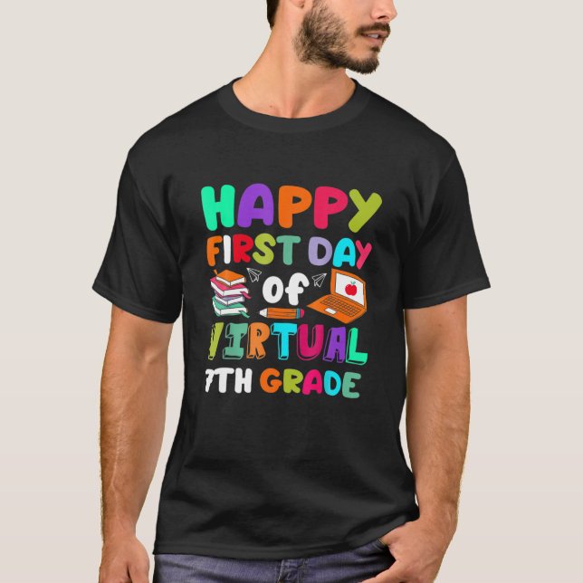 Camiseta Feliz Primeiro Dia De 7 Virtual - Casa Engraçado L (Frente)