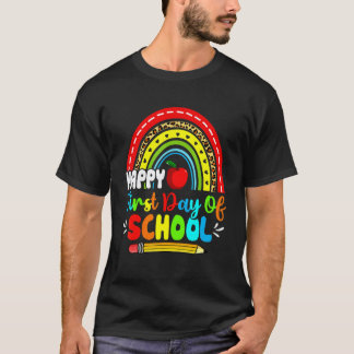 Camiseta Feliz Primeiro Dia De Aula Arco-íris Professor Alu