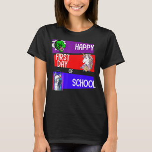 Camiseta Feliz Primeiro Dia De Aula Equipe Unicórnio Dino D