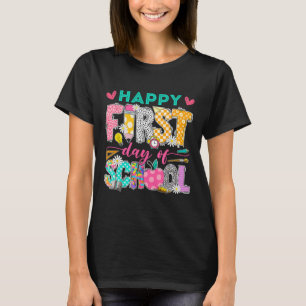 Camiseta Feliz primeiro dia de aula Groovy de volta às aula