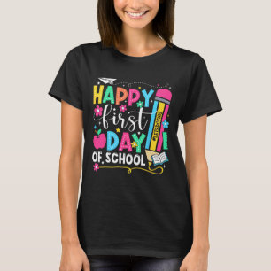 Camiseta Feliz Primeiro Dia De Aula Lápis Professor Criança