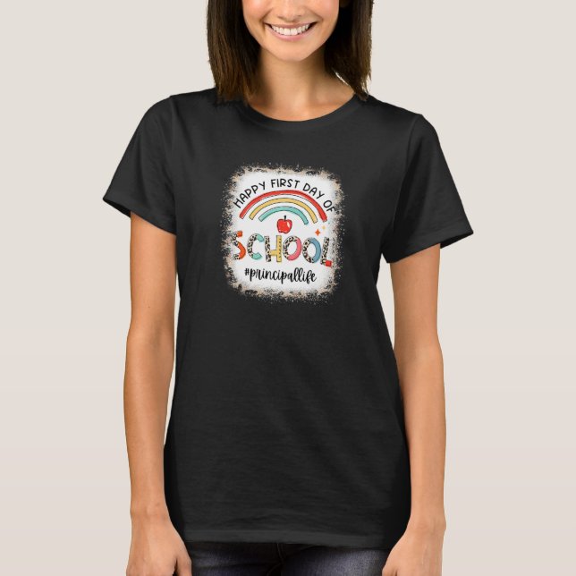 Camiseta Feliz Primeiro Dia De Aula Leopardo Arco-Íris Dire (Frente)