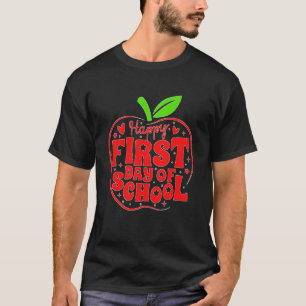 Camiseta Feliz Primeiro Dia de Aula Maçã Aluno Professor Re